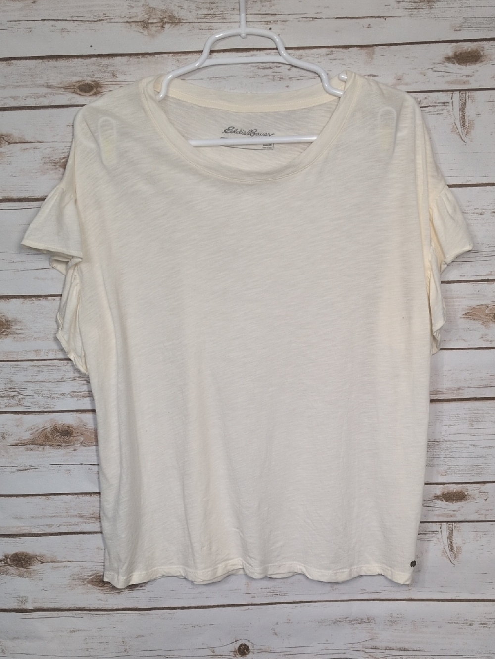 Eddie Bauer Ivory Short Sleeve Ruffle Tee